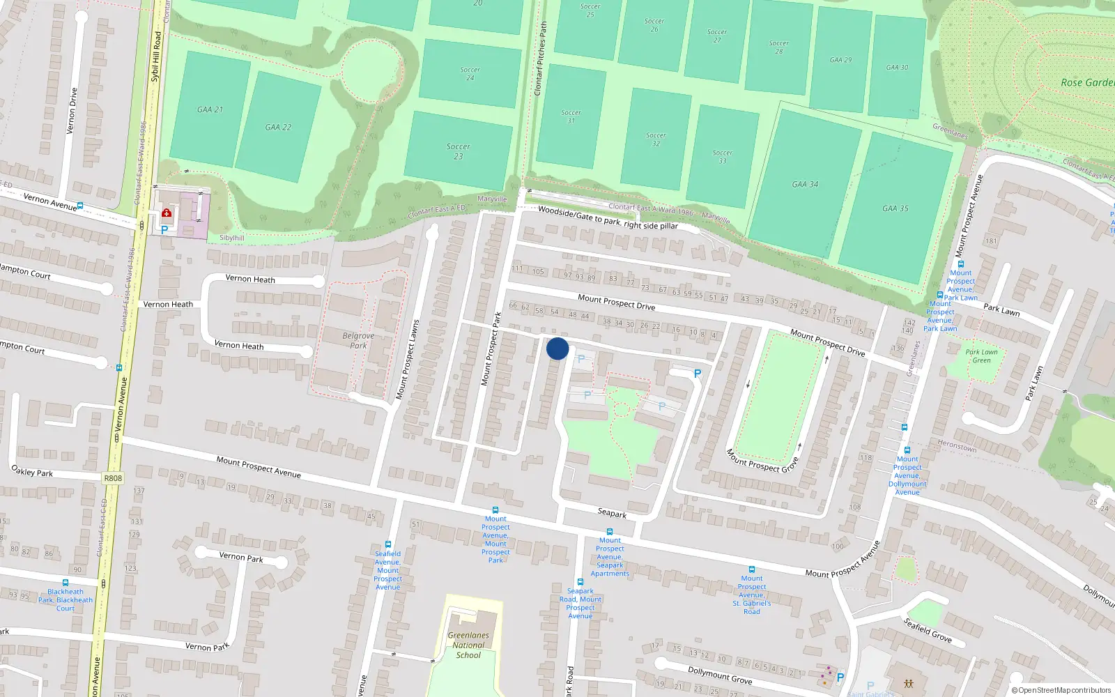 Overhead map showing the location of 15 The Laurels, Dublin 3