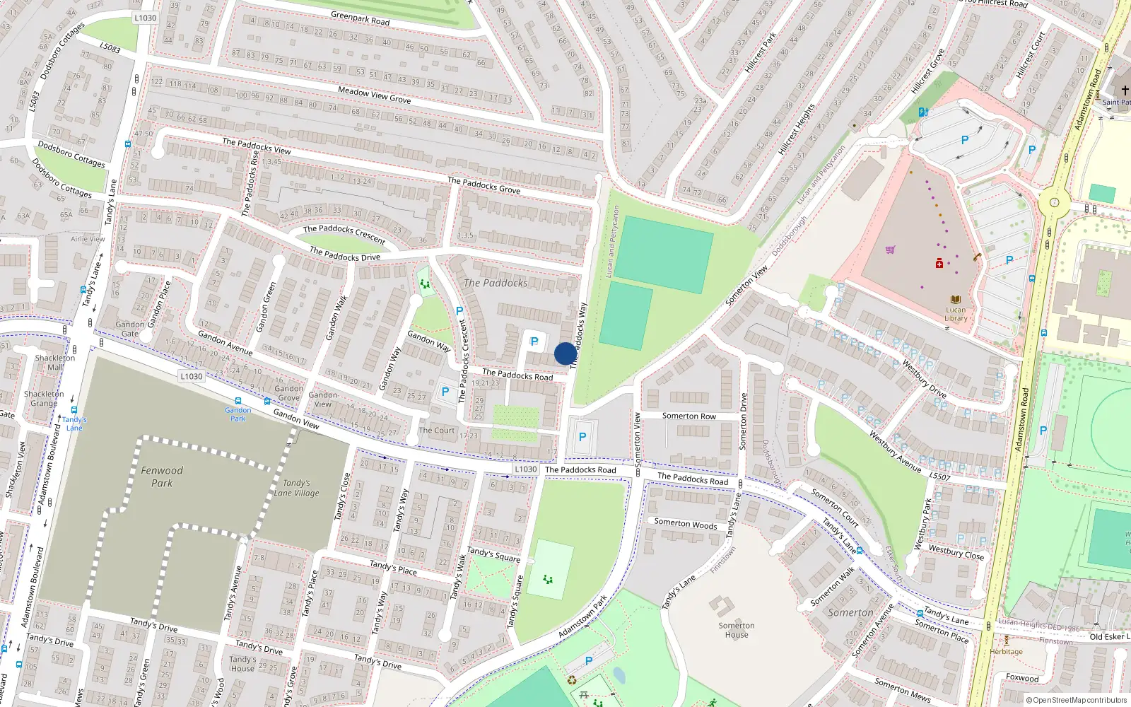 Overhead map showing the location of 15 the Paddocks Way, Adamstown, Lucan