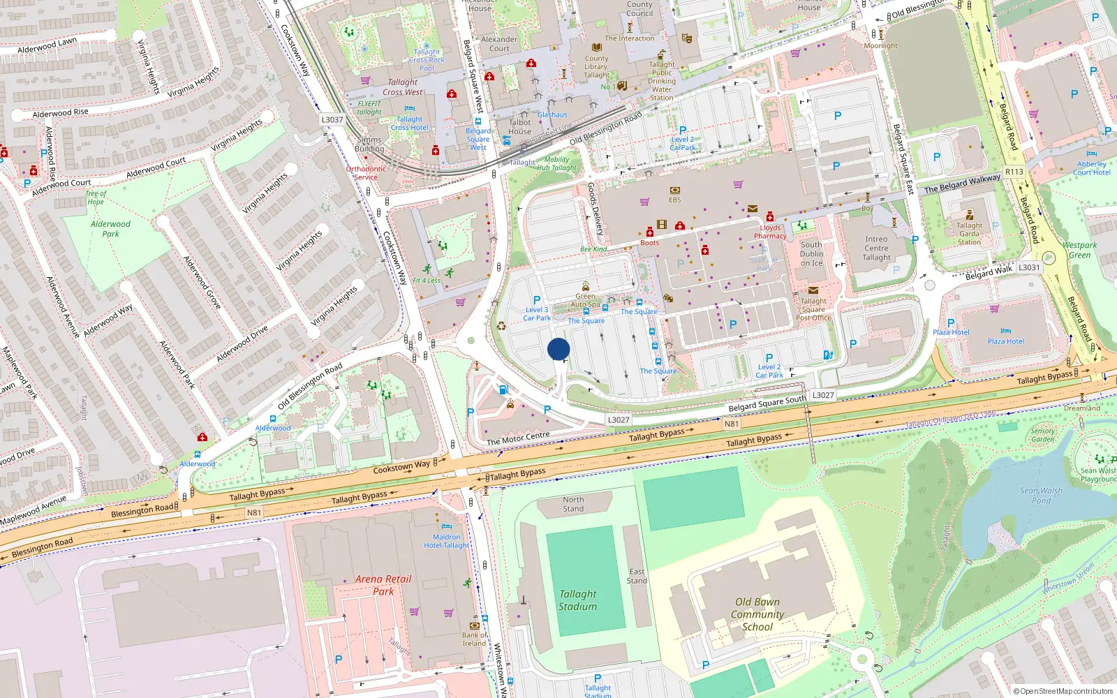Overhead map showing the location of 15 The Square, Tallaght