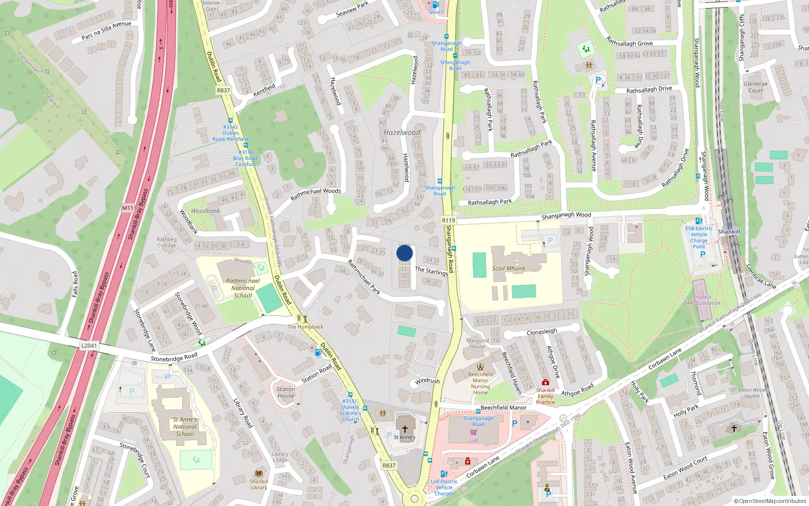 Overhead map showing the location of 15 The Starlings, Shankill