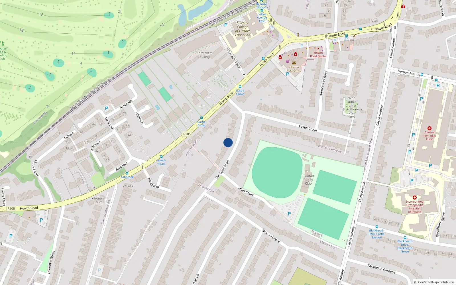 Overhead map showing the location of 15 the Stiles Road, Clontarf, Dublin 3