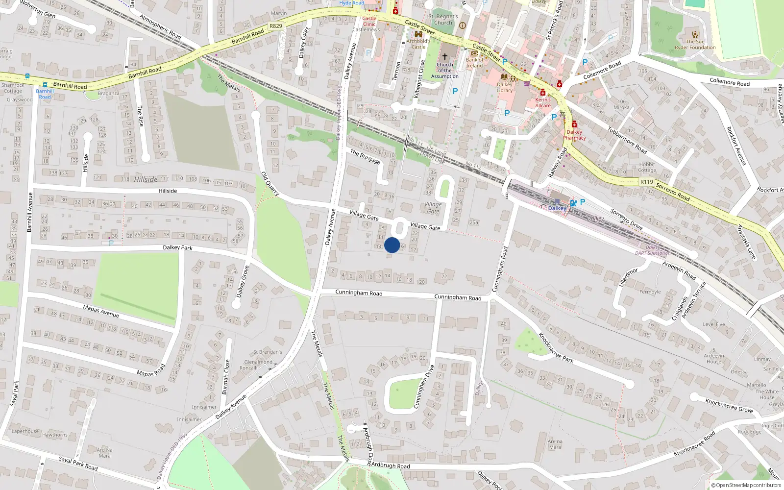 Overhead map showing the location of 15 the Village Gate, Dalkey, Co Dublin