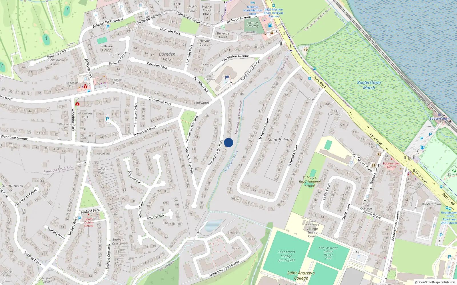 Overhead map showing the location of 15 Trimleston Gardens, Blackrock