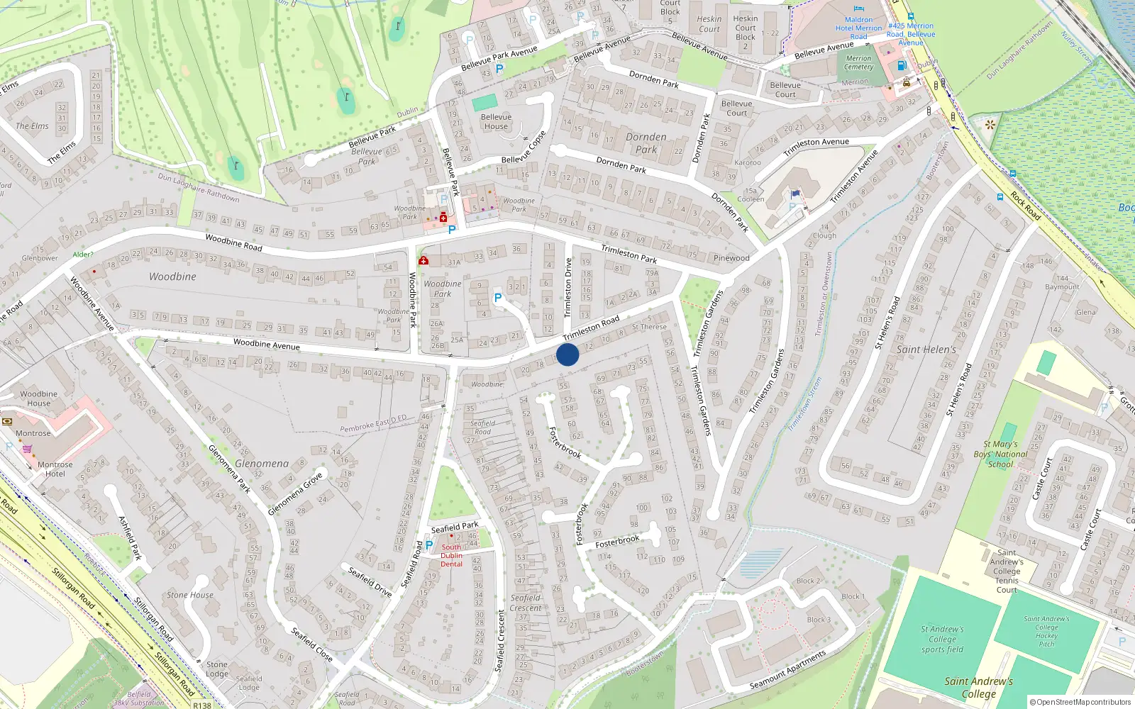 Overhead map showing the location of 15 Trimleston Road, Blackrock