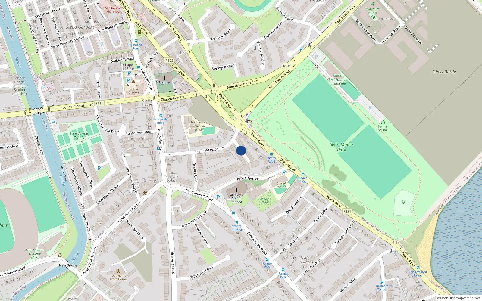 Overhead map showing the location of 15 Tritonville Avenue, Irishtown