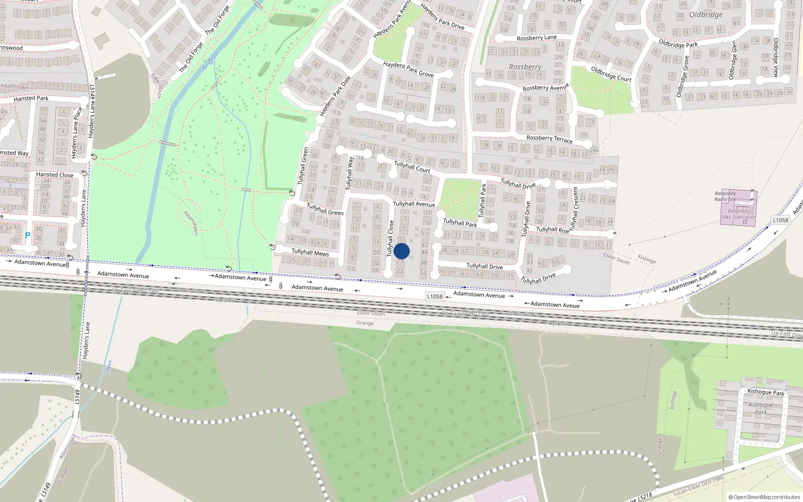 Overhead map showing the location of 15 Tullyhall Close, Lucan