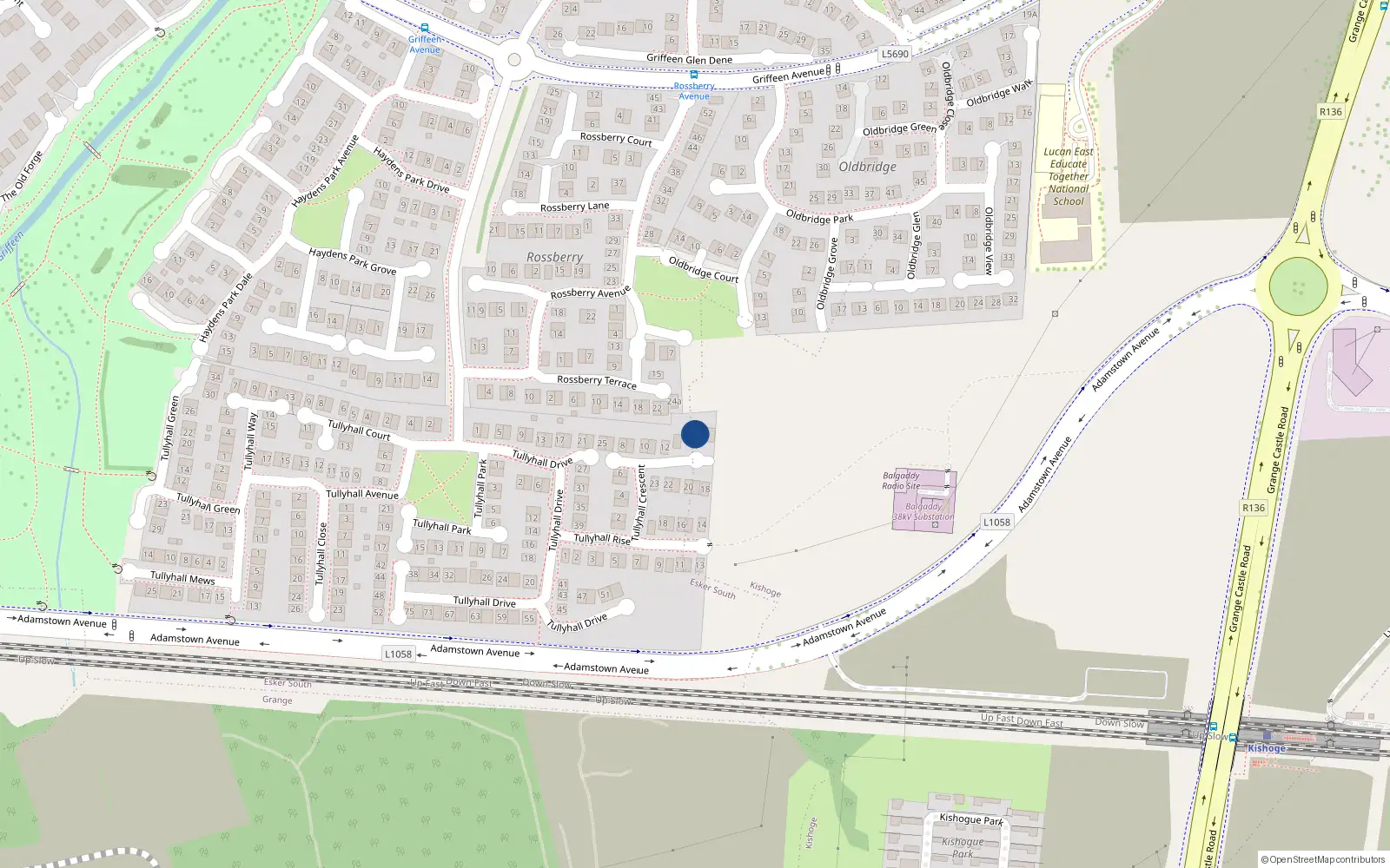 Overhead map showing the location of 15 Tullyhall Crescent, Lucan