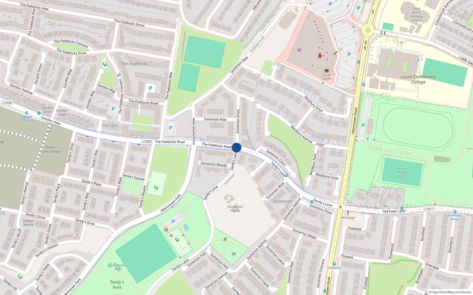 Overhead map showing the location of 15 Tandy's Lane, Lucan