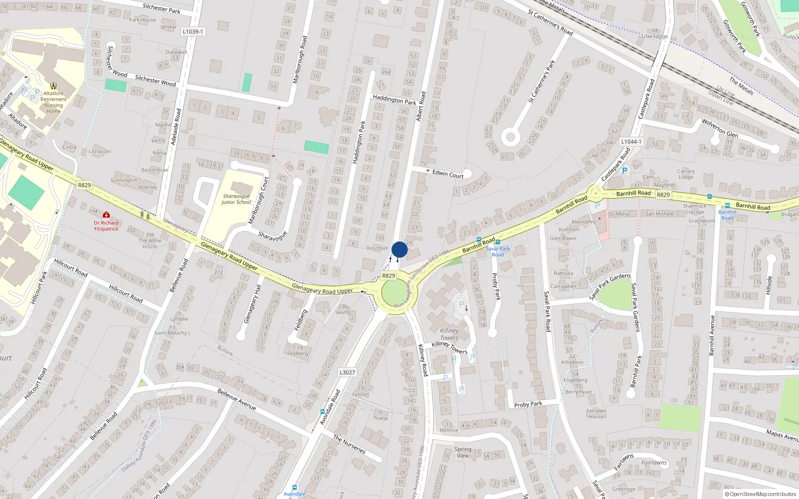 Overhead map showing the location of 15 Upper Albert Road, Glenageary