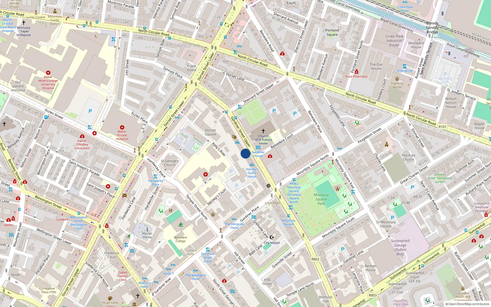 Overhead map showing the location of 15 Gardiner Street Upper, Dublin 1