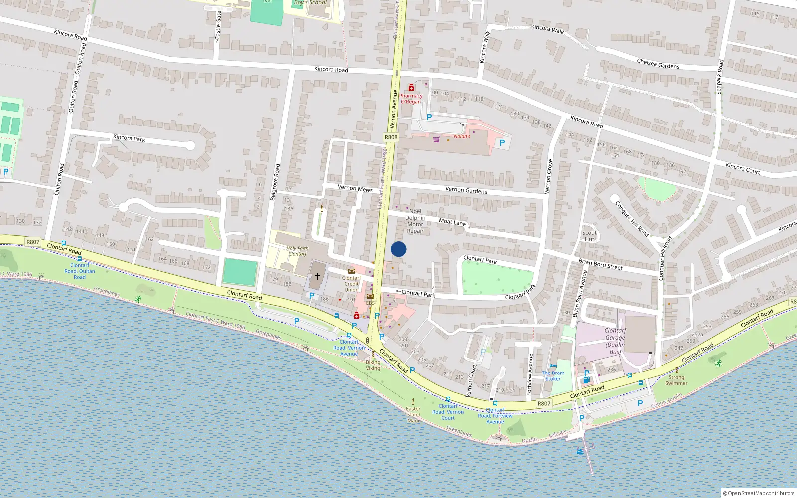 Overhead map showing the location of 15 Vernon Avenue, Dublin