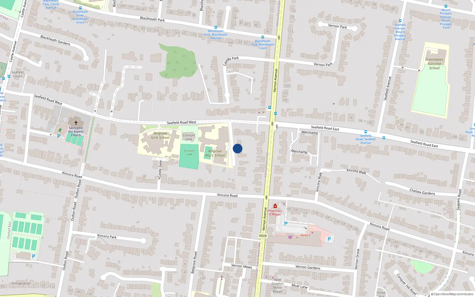 Overhead map showing the location of 15 Vernon Court, Clontarf, Dublin 3