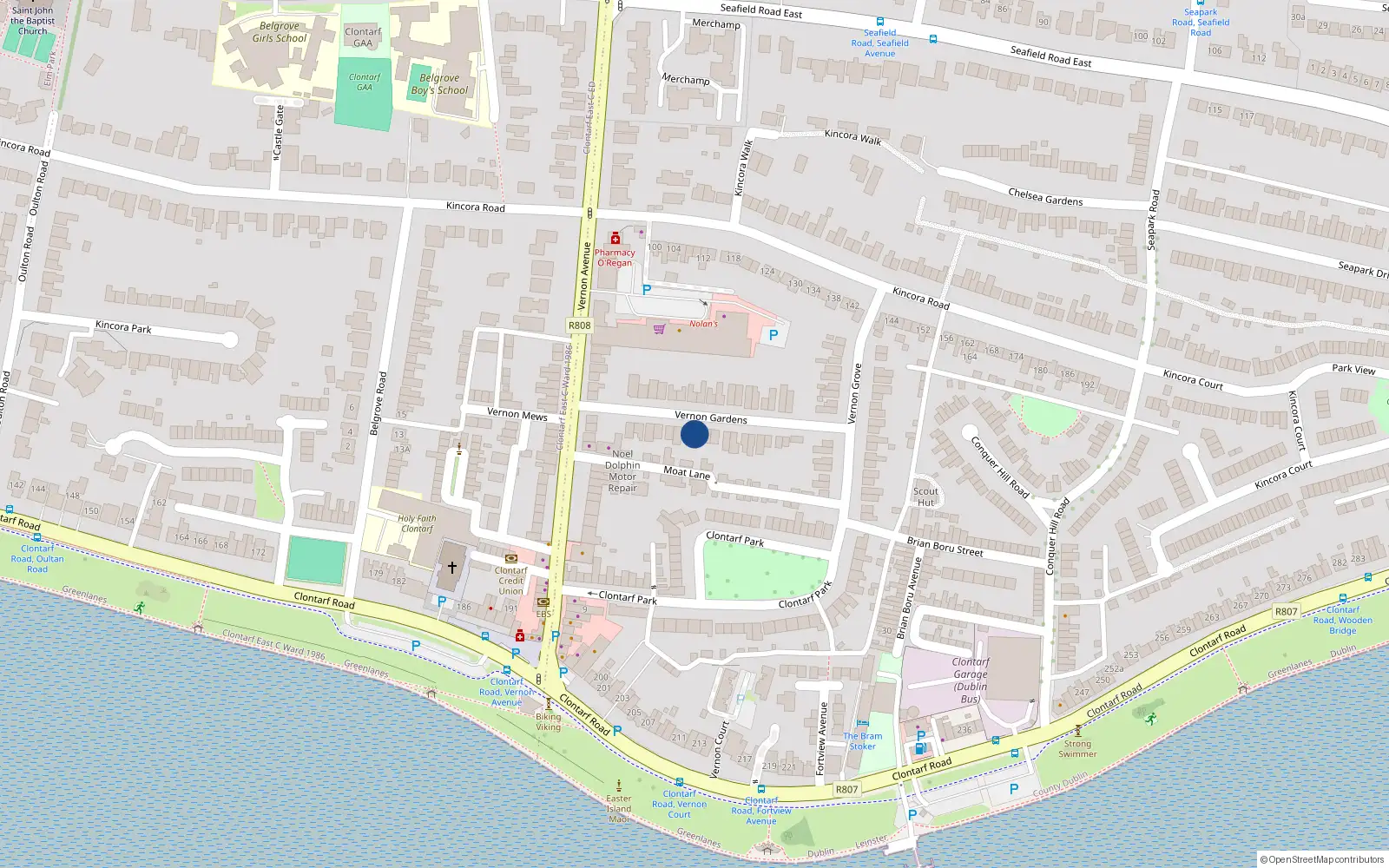 Overhead map showing the location of 15 Vernon Gardens, Clontarf, Dublin 3