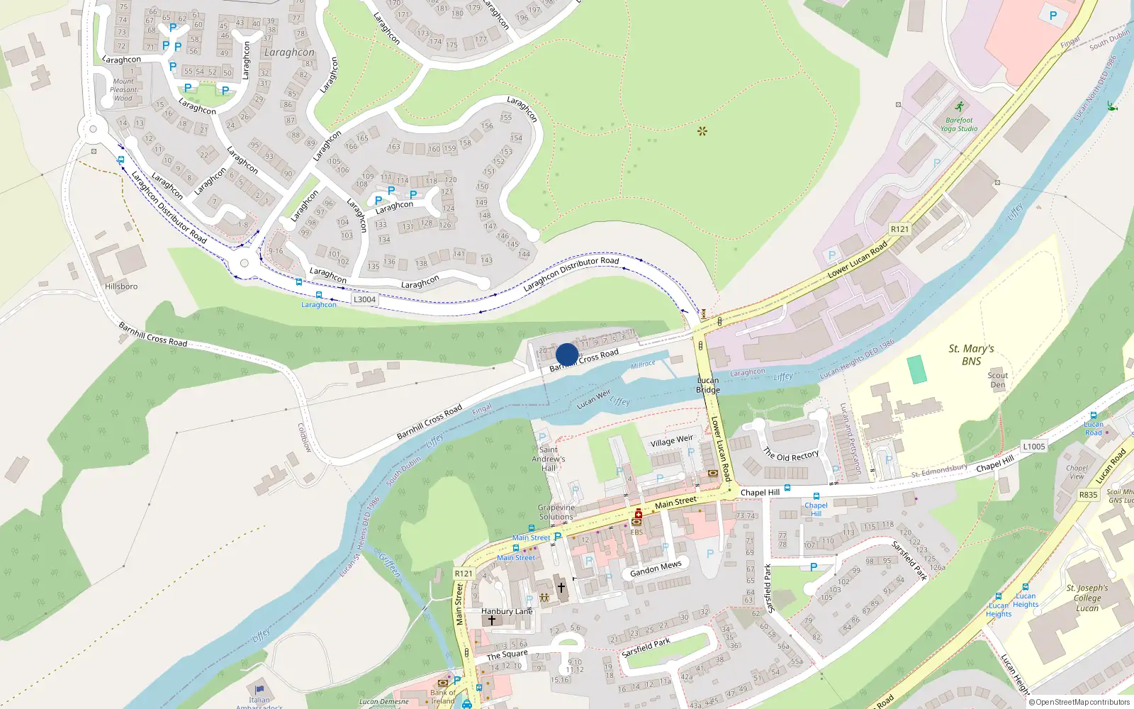 Overhead map showing the location of 15 Weir View, Lucan, Dublin