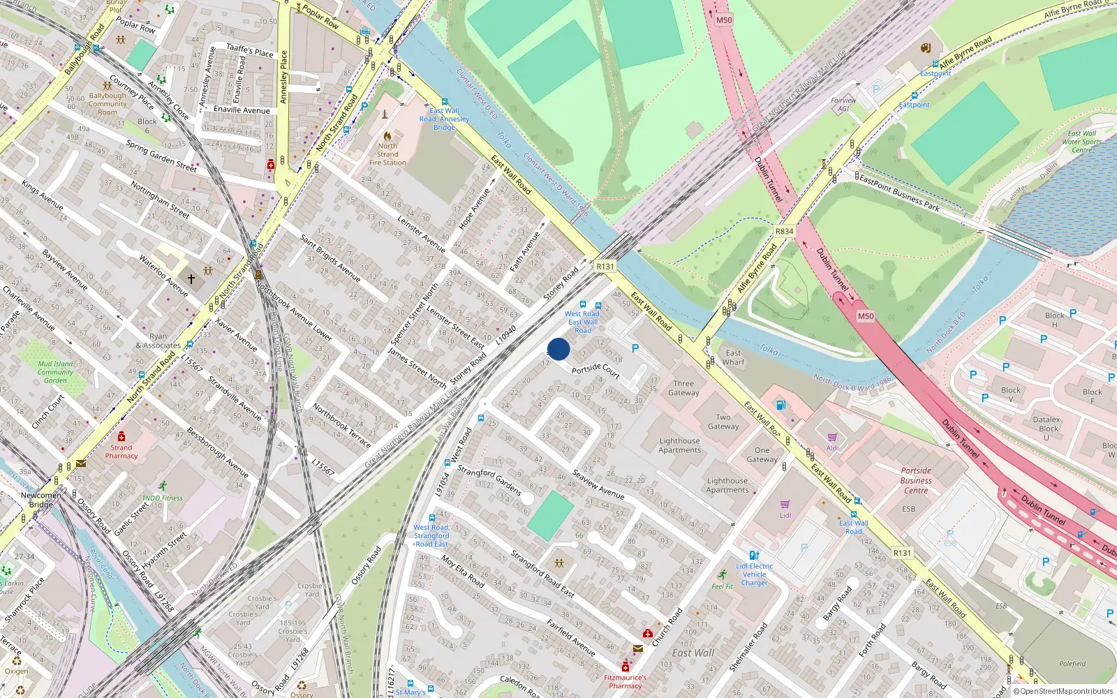 Overhead map showing the location of 15 West Road, East Wall, Dublin 3