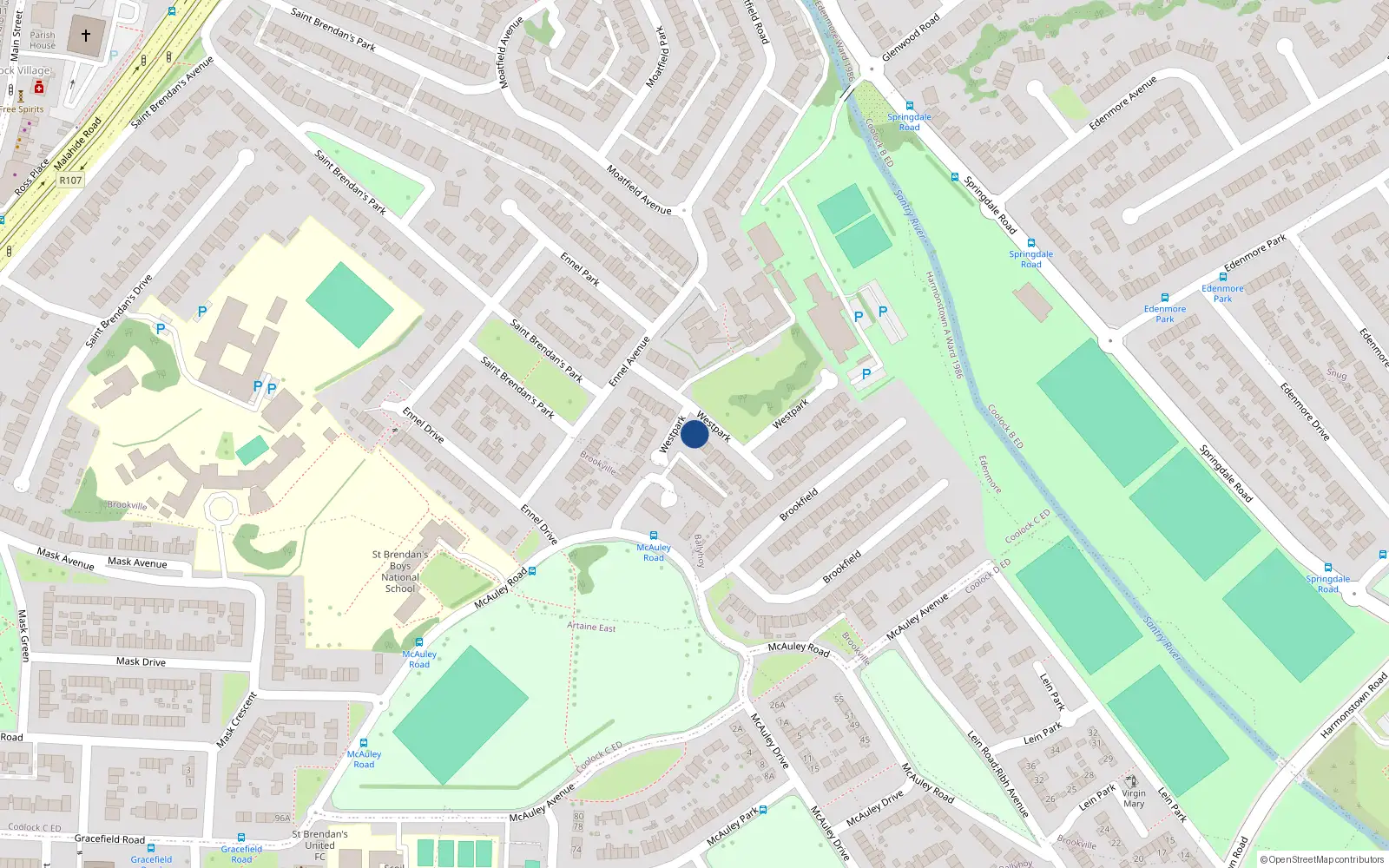 Overhead map showing the location of 15 Westpark, Dublin 5