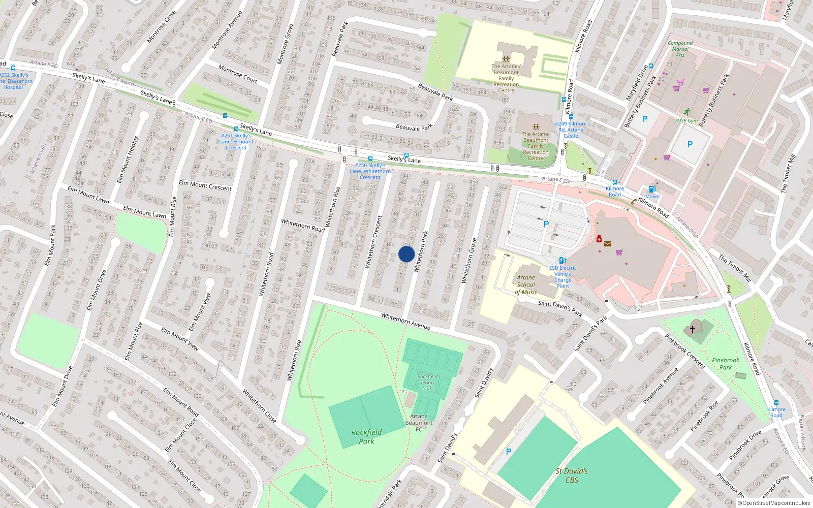 Overhead map showing the location of 15 Whitehorn Park, Artane, Dublin 5