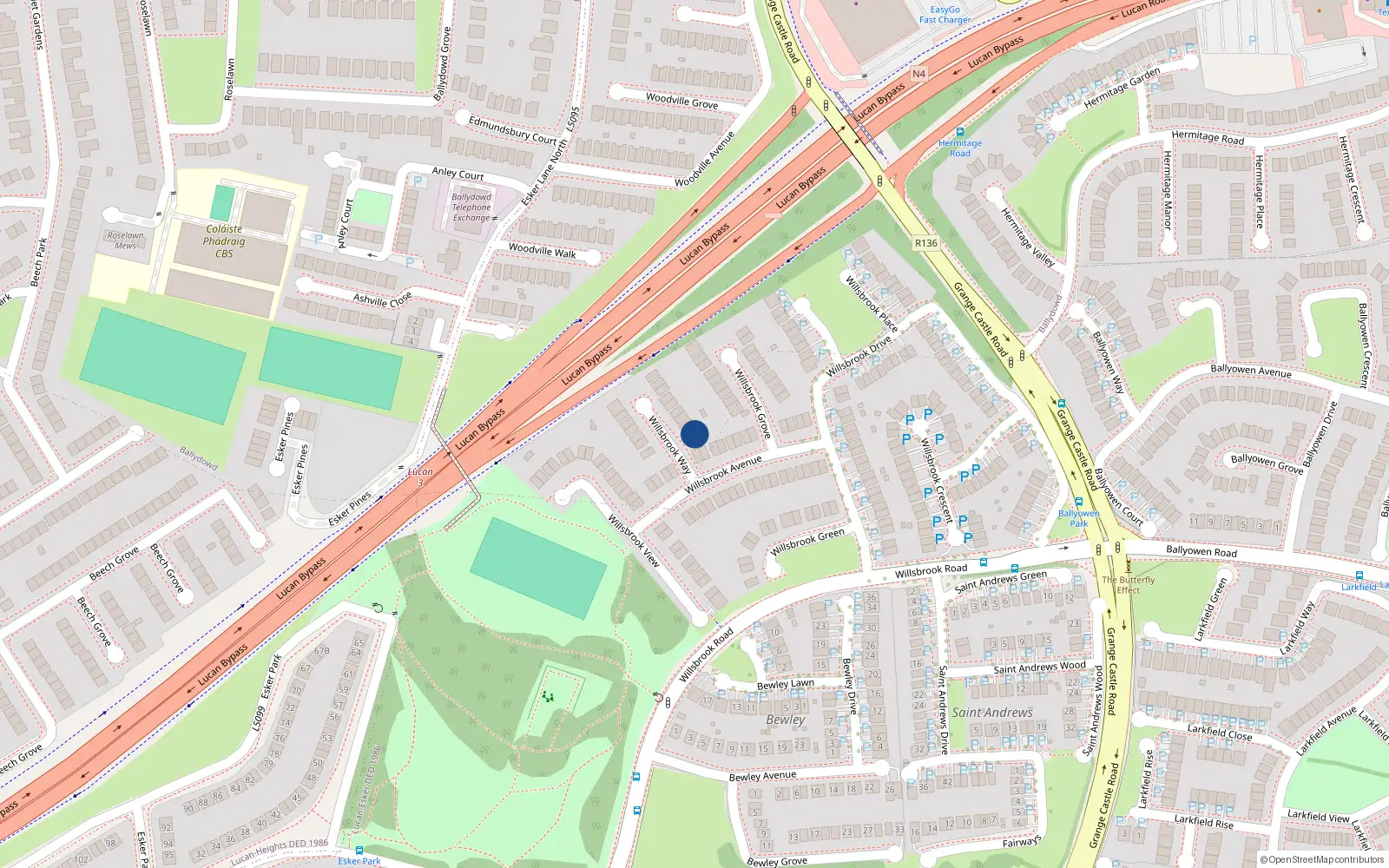 Overhead map showing the location of 15, 15 Willsbrook Way, Lucan