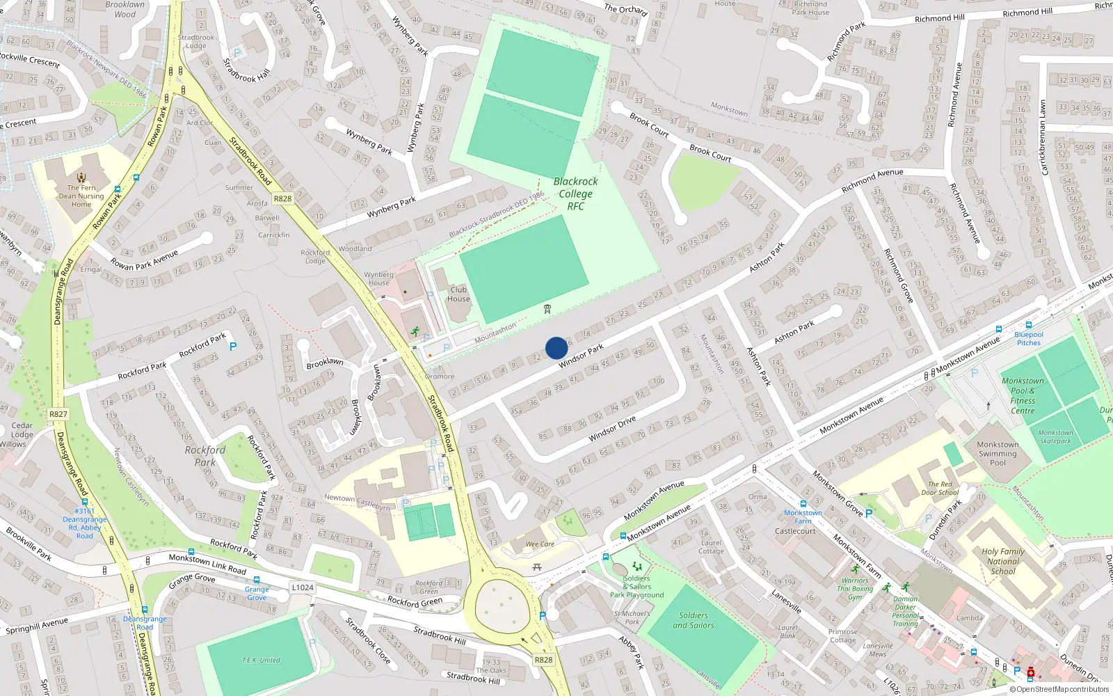 Overhead map showing the location of 15 Windsor Park, County Dublin
