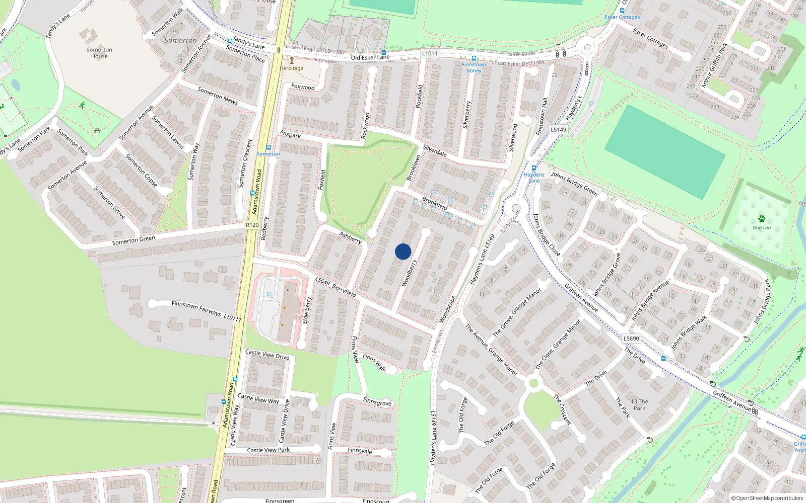 Overhead map showing the location of 15 Woodberry, Lucan