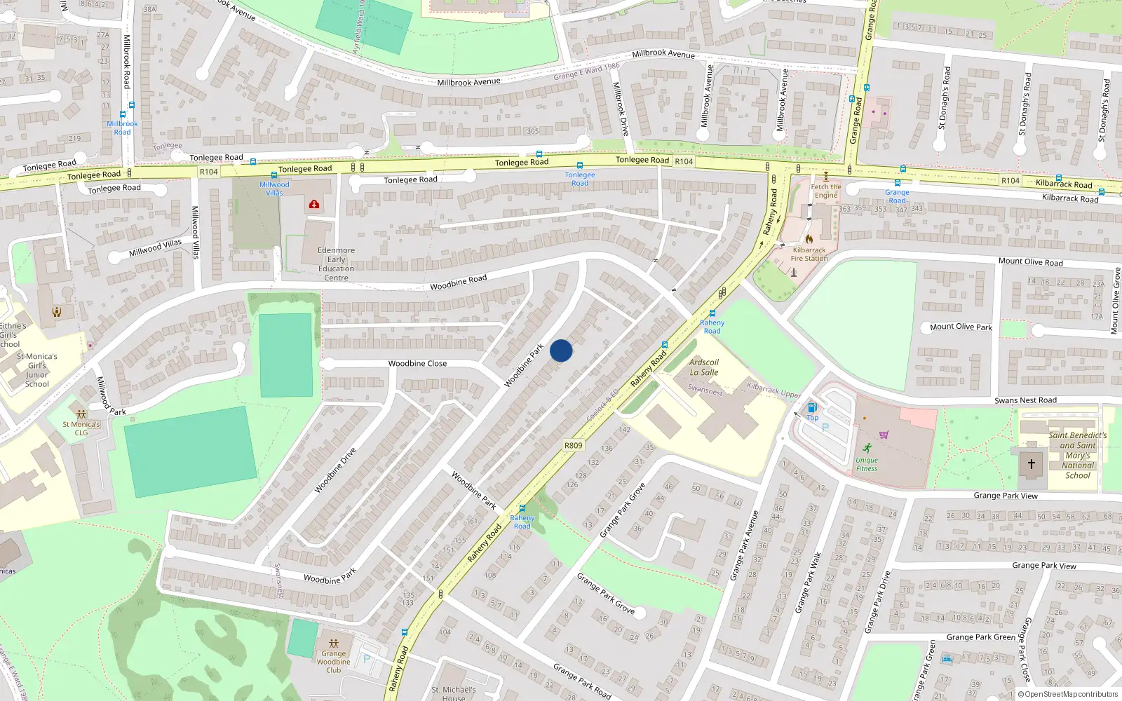 Overhead map showing the location of 15 Woodbine Park, Dublin 5