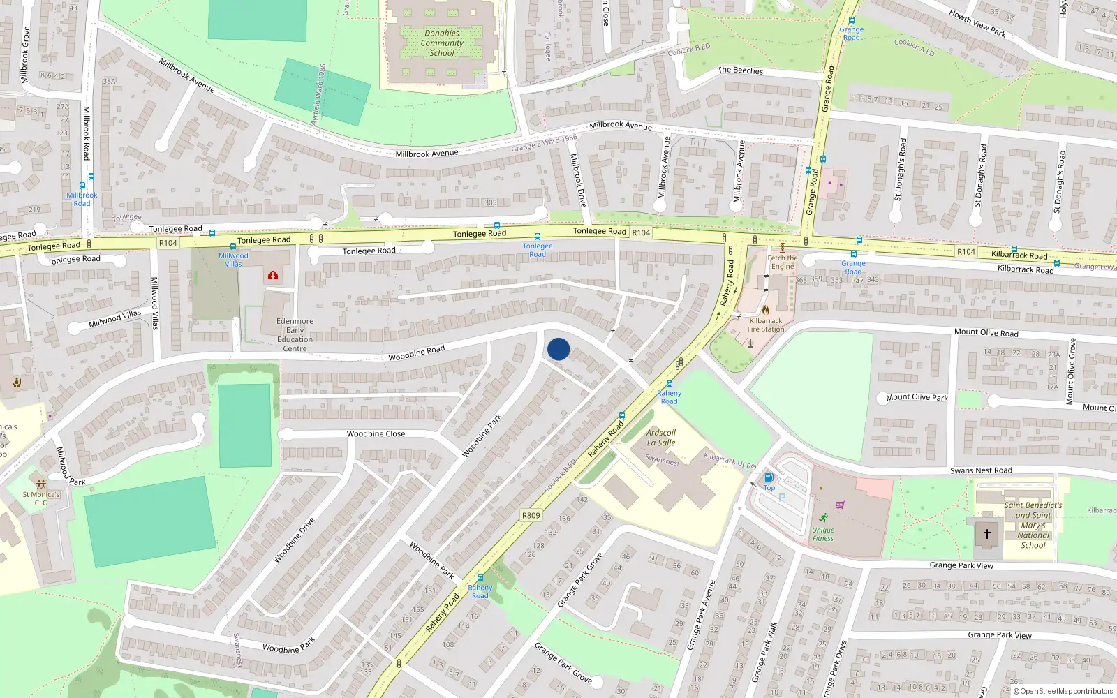 Overhead map showing the location of 15 Woodbine Road, Raheny, Dublin 5