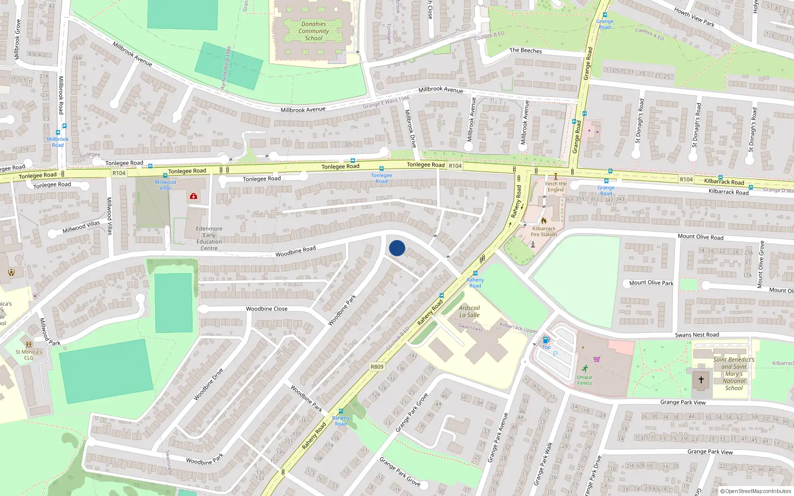 Overhead map showing the location of 15 Woodbine Road, Dublin 5
