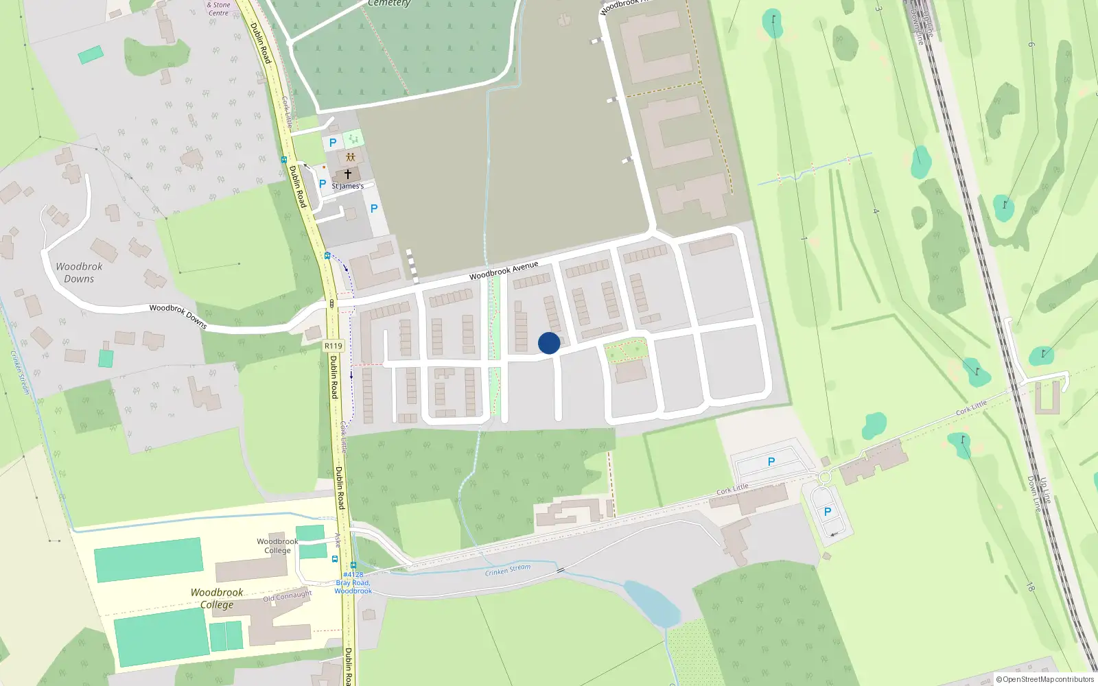 Overhead map showing the location of 15 Woodbrook, Bray