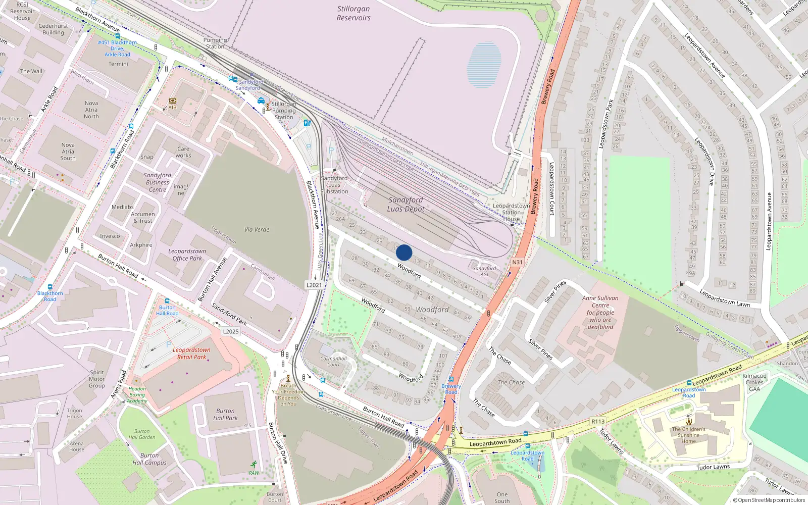 Overhead map showing the location of 15 Woodford, Stillorgan