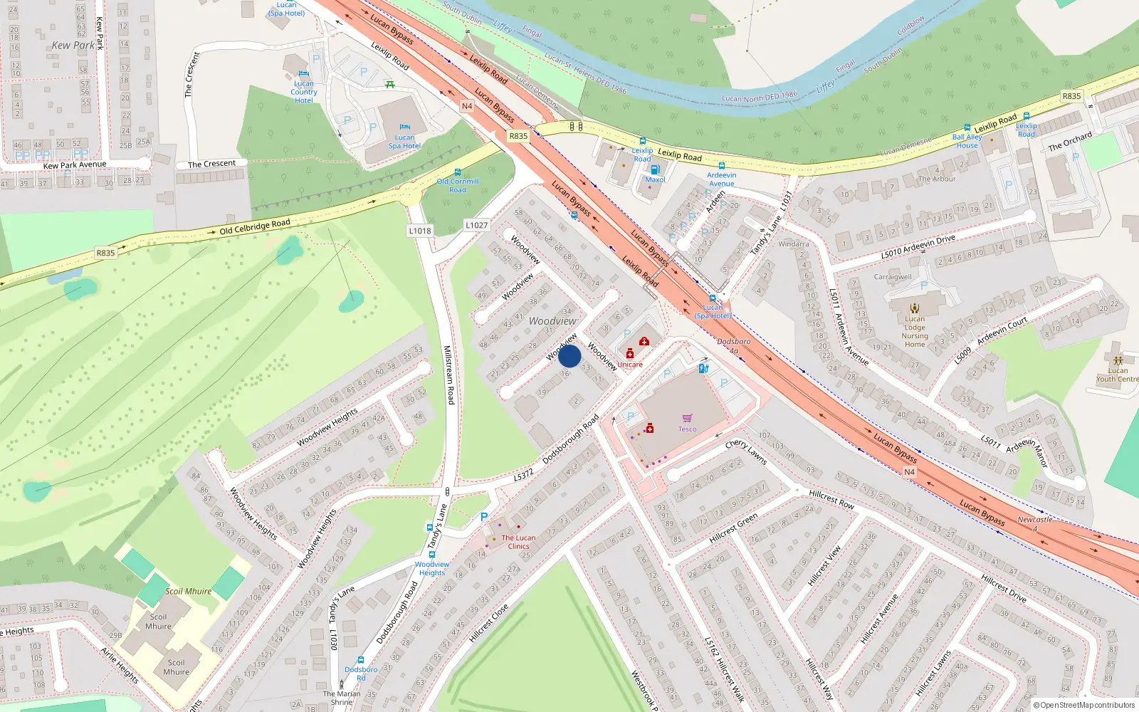 Overhead map showing the location of 15 Woodview, Lucan