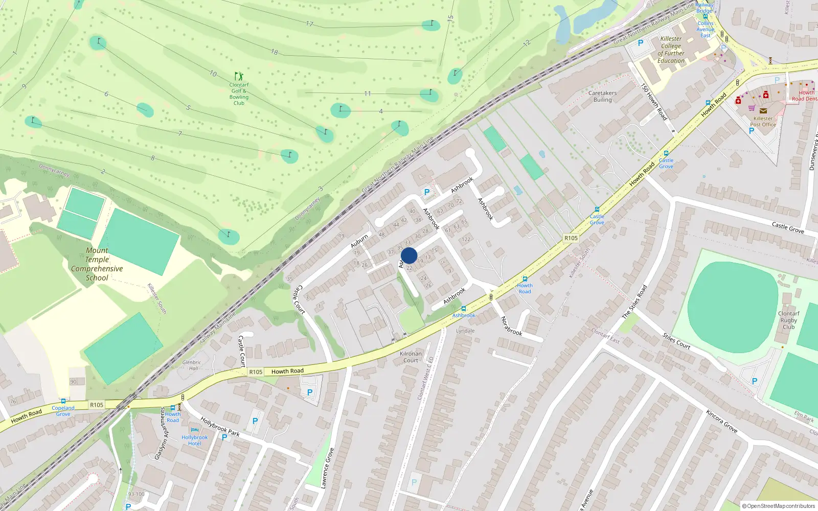 Overhead map showing the location of 150 Ashbrook, Clontarf Dublin 3