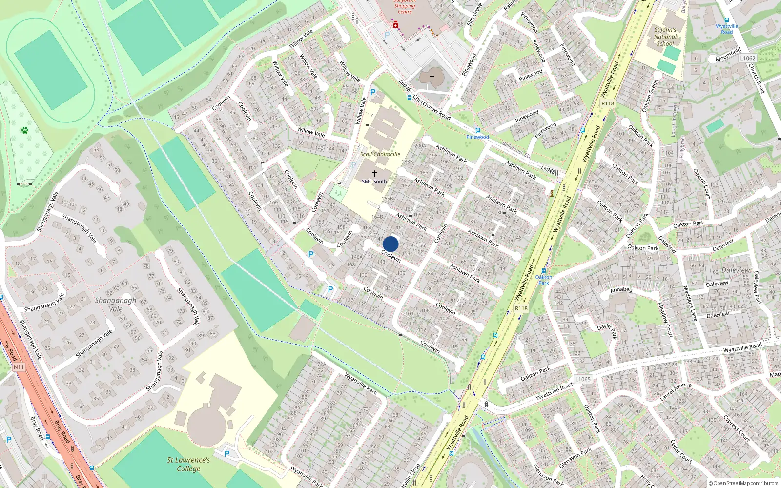 Overhead map showing the location of 150 Ashlawn Park, Dublin