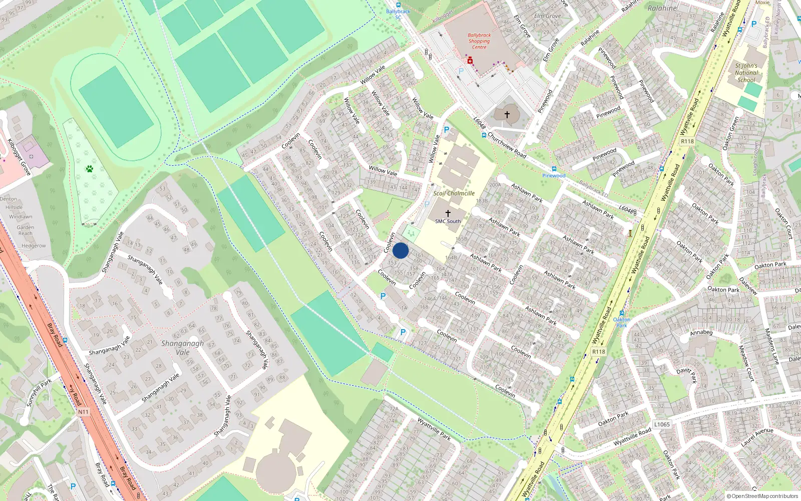 Overhead map showing the location of 150, 150 Coolevin, Ballybrack
