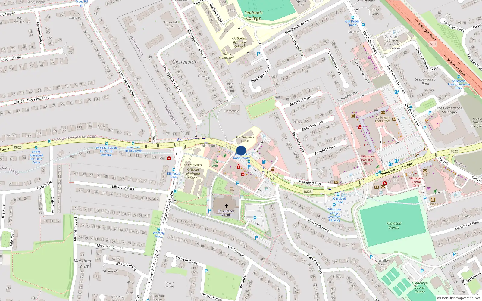 Overhead map showing the location of 150 Kilmacud Road Lower, Stillorgan, Dublin