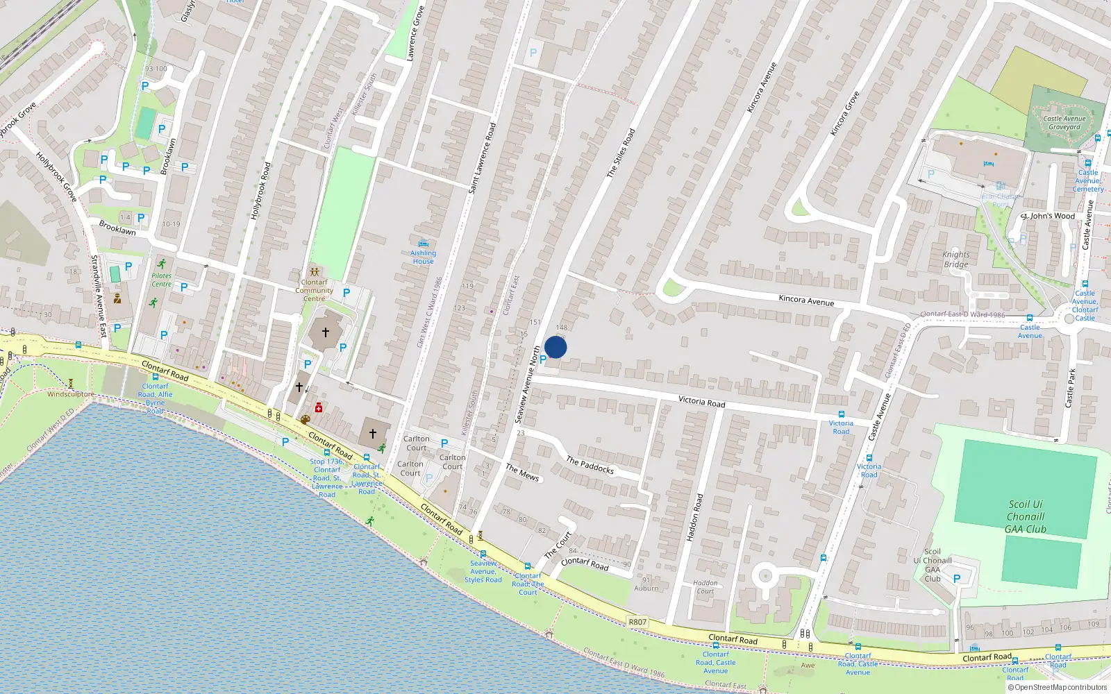 Overhead map showing the location of 150 Stiles Road, Clontarf