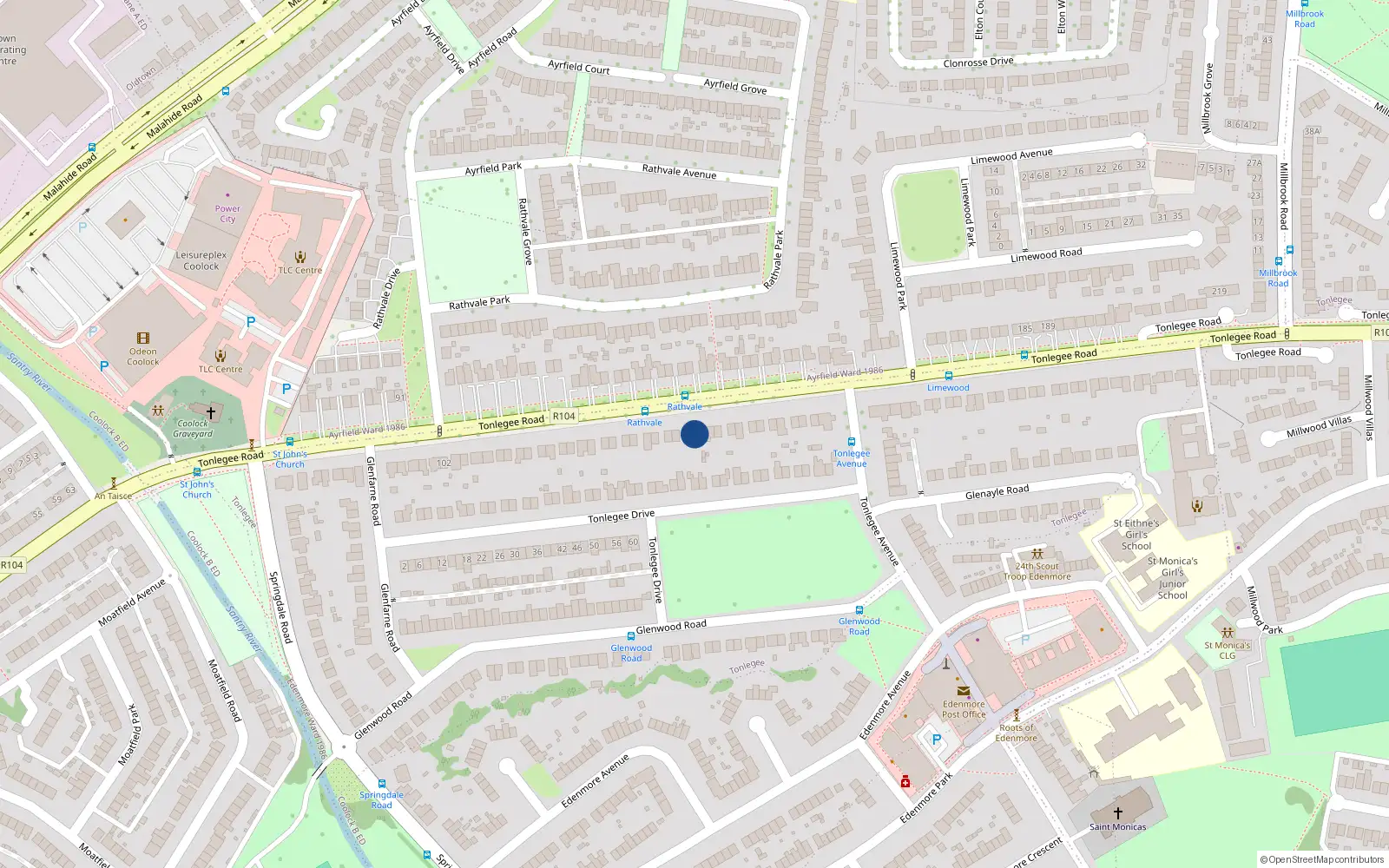Overhead map showing the location of 150 Tonlegee Road, Dublin 5, Dublin