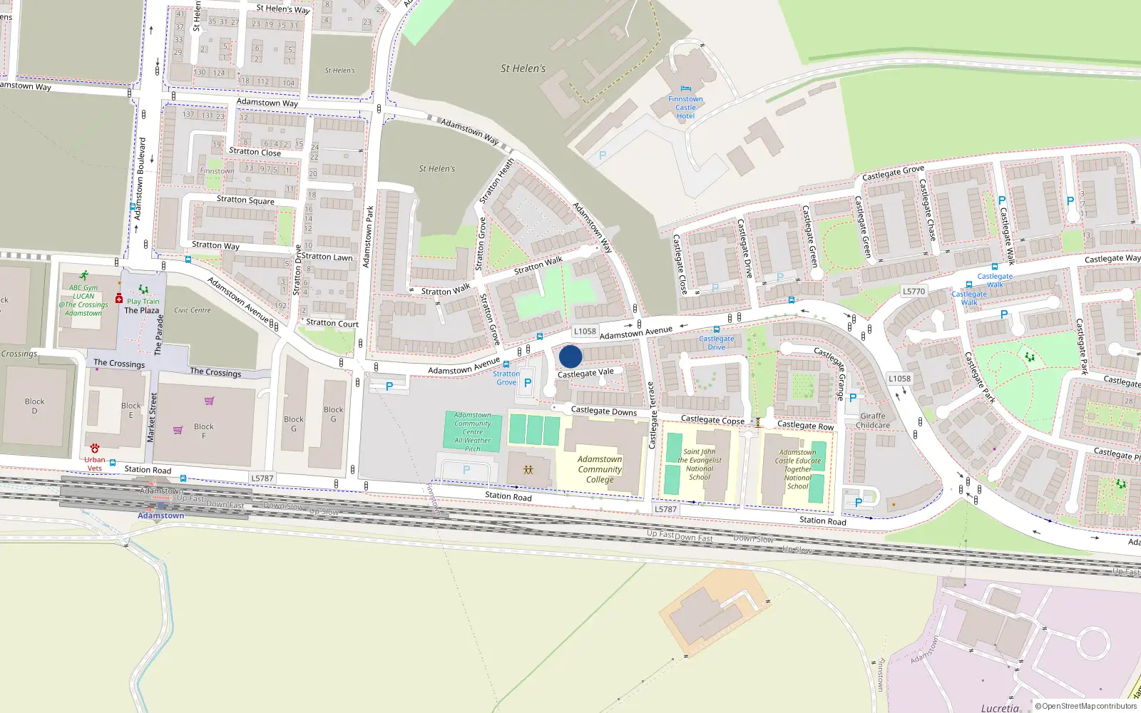 Overhead map showing the location of 151 Adamstown Avenue, Lucan