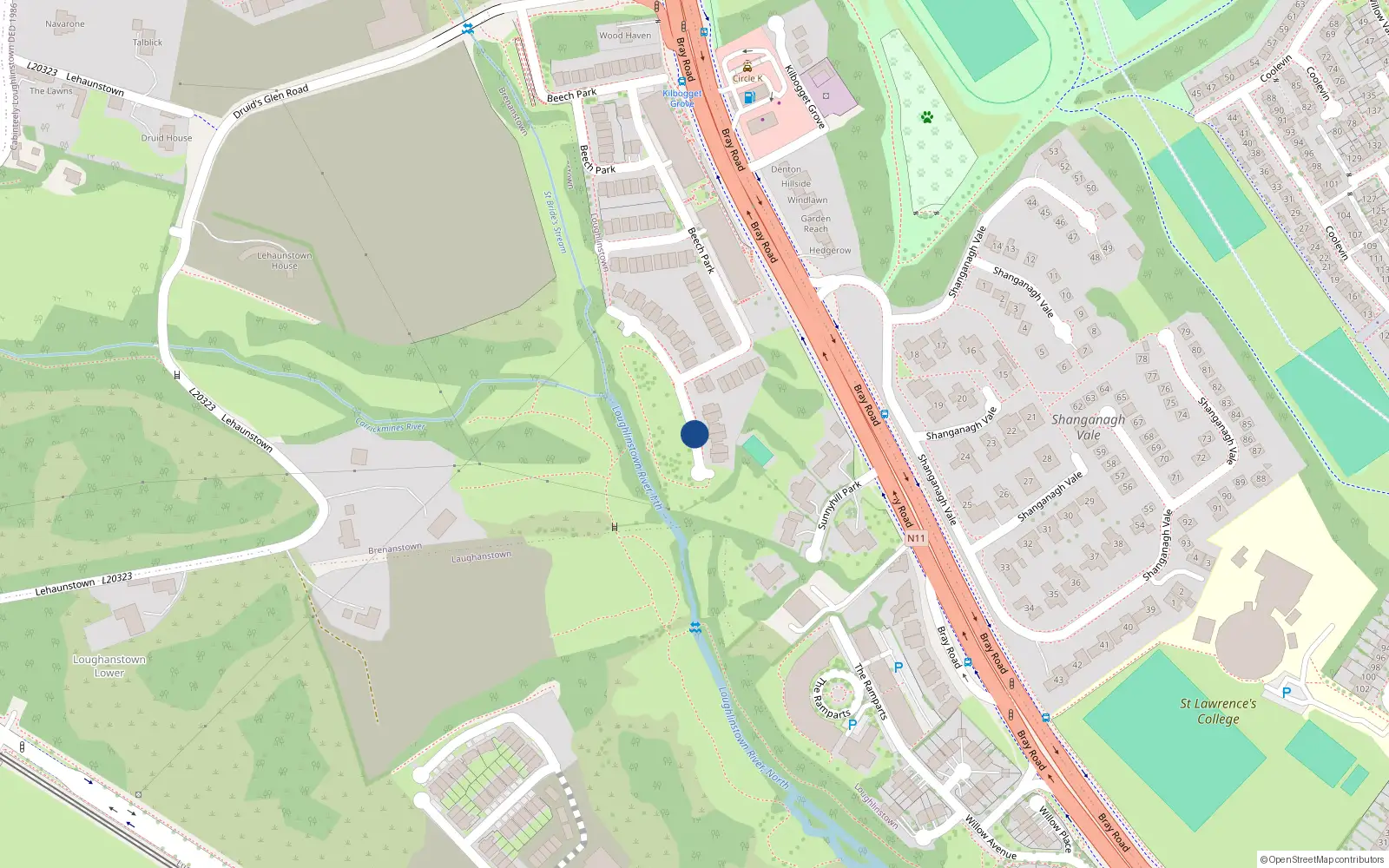 Overhead map showing the location of 151 Apartments, Beech Park, Cabinteely