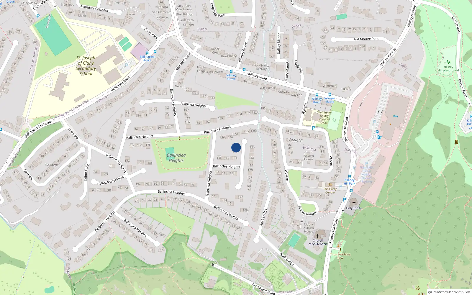 Overhead map showing the location of 151 Ballinclea Heights, Killiney