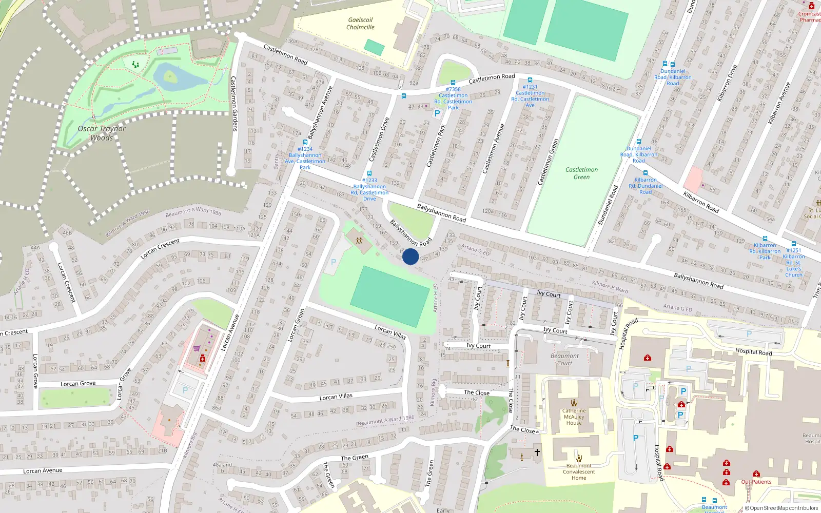 Overhead map showing the location of 151 Ballyshannon Road, Dublin 5