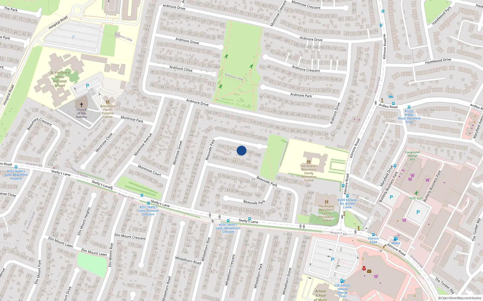 Overhead map showing the location of 151 Beauvale Park, Dublin 5