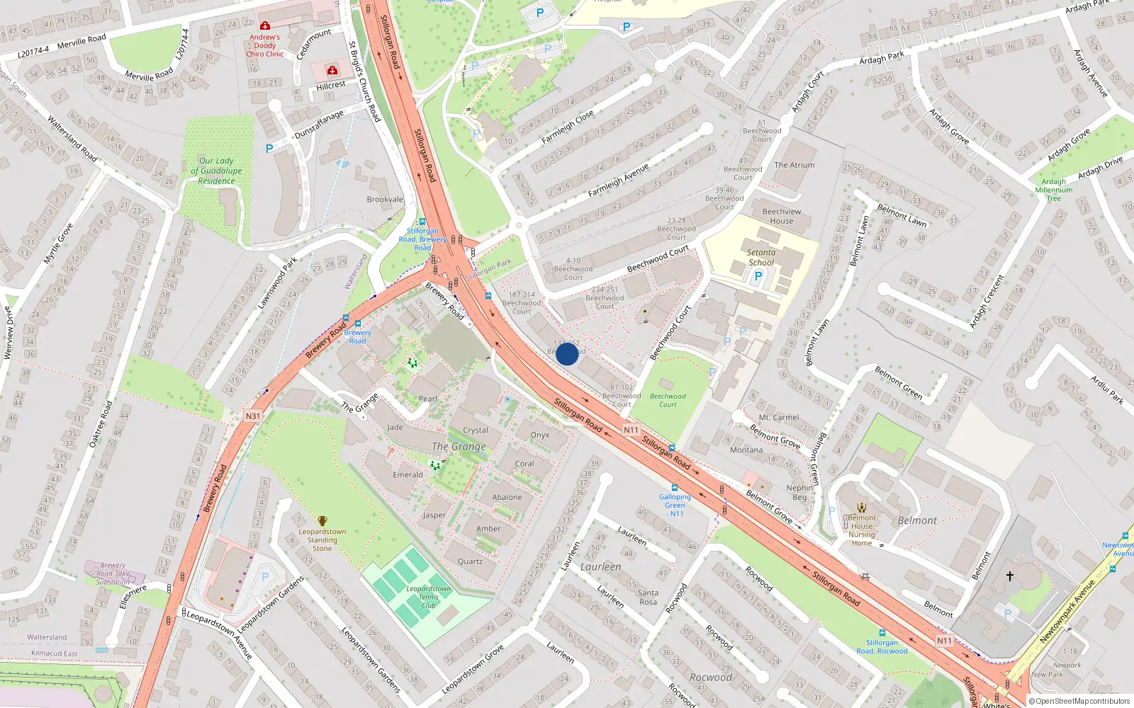 Overhead map showing the location of 151 Beechwood Court, Stillorgan, Dublin