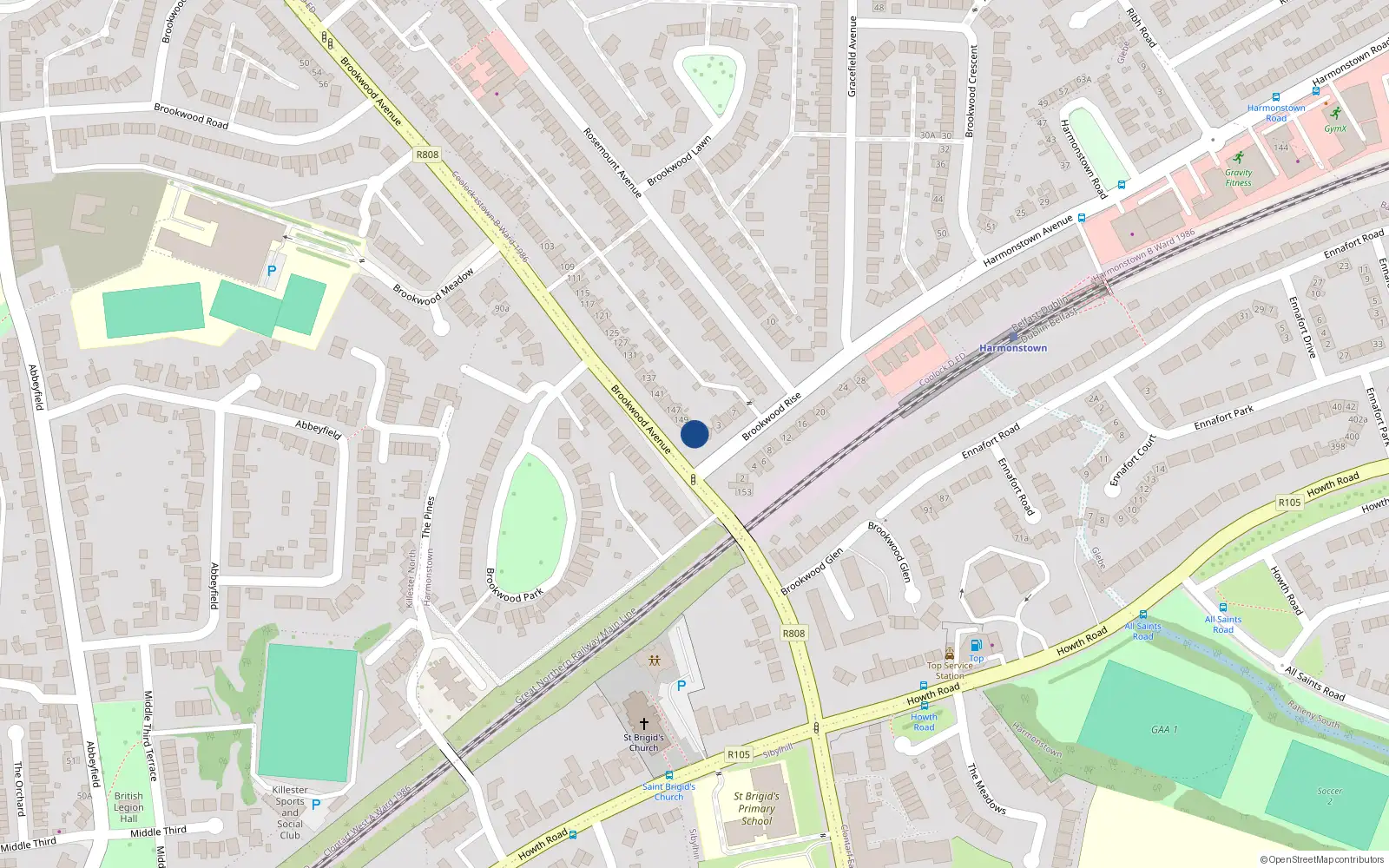 Overhead map showing the location of 151 Brookwood Avenue, Dublin 5