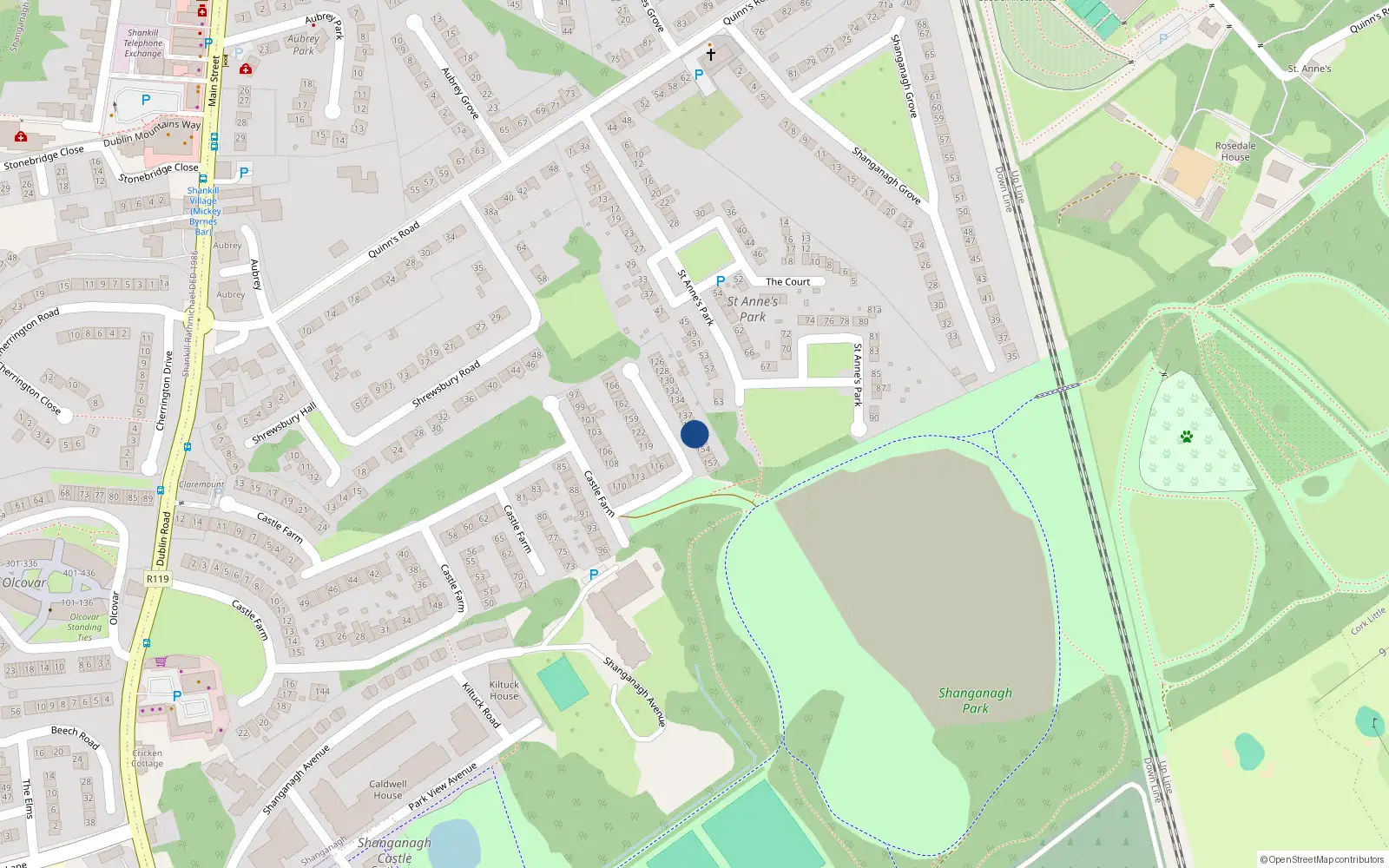 Overhead map showing the location of 151 Castle Farm, Shankill