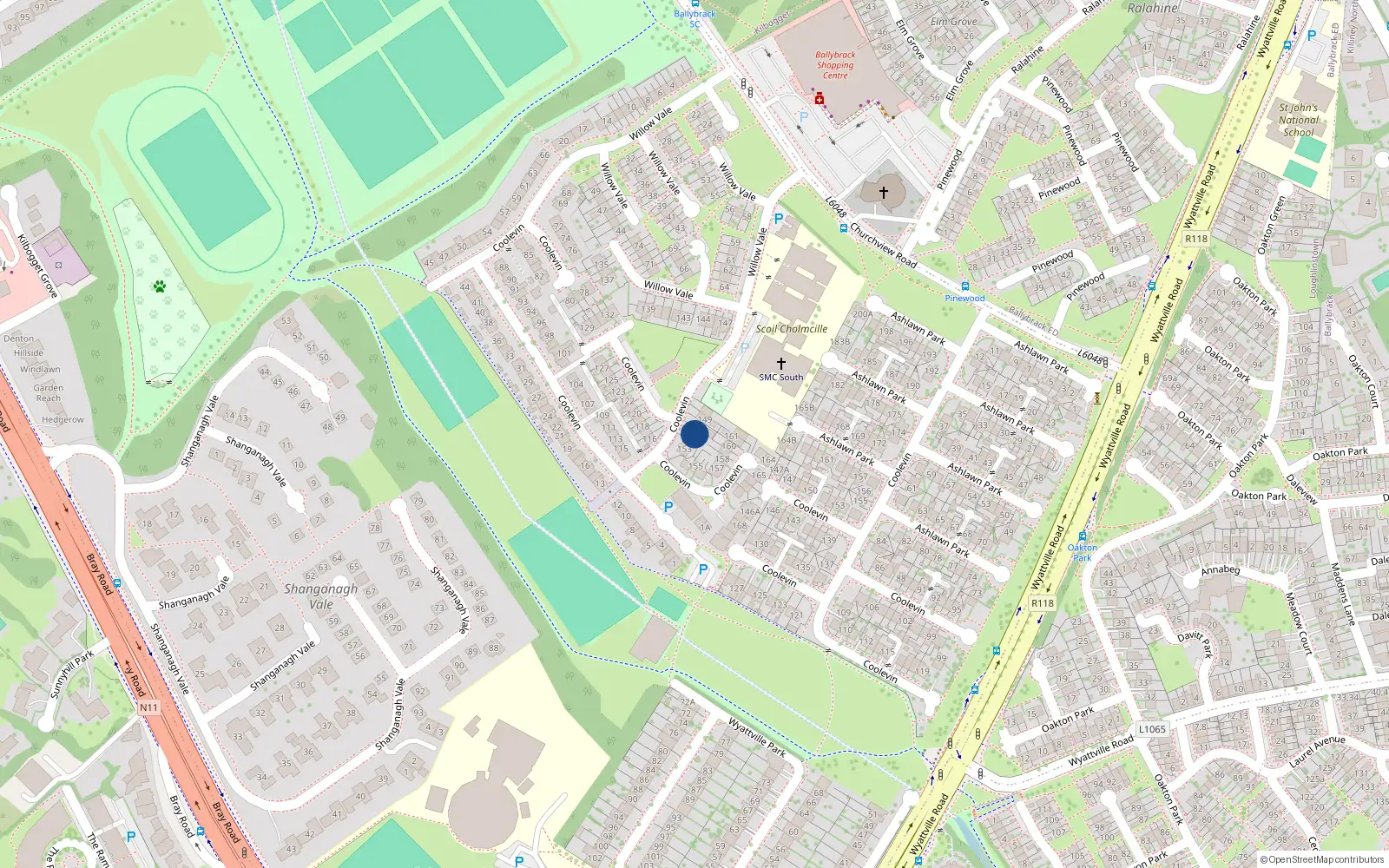 Overhead map showing the location of 151, Coolevein, Ballybrack