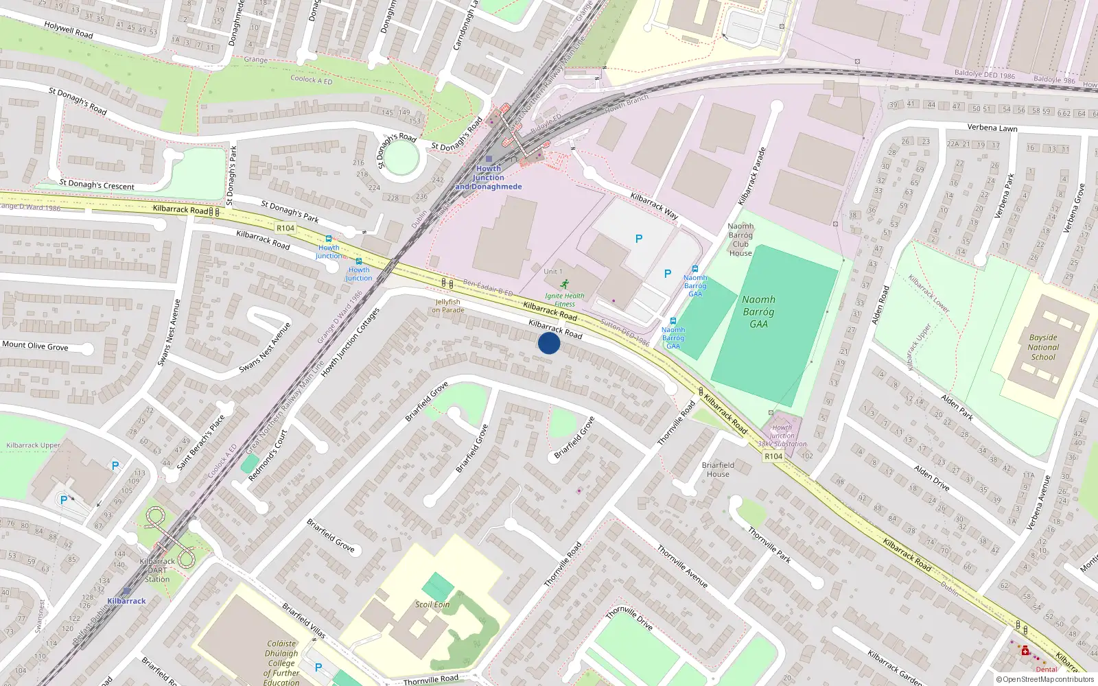 Overhead map showing the location of 151 Kilbarrack Road, Dublin 5