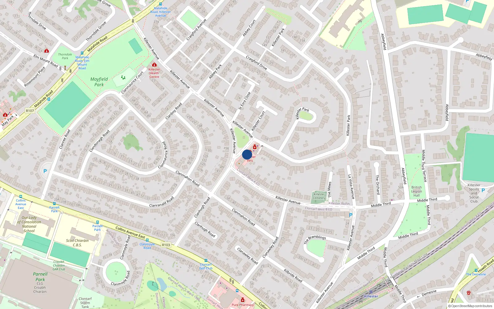 Overhead map showing the location of 151 Killester Avenue, Dublin 5