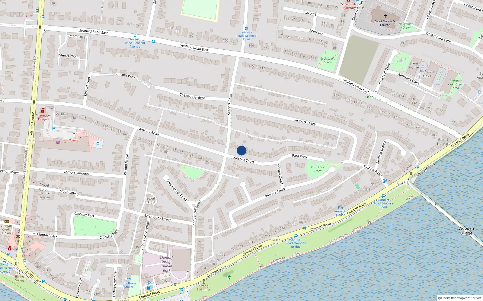 Overhead map showing the location of 151 Kincora Road, Clontarf, Dublin 3