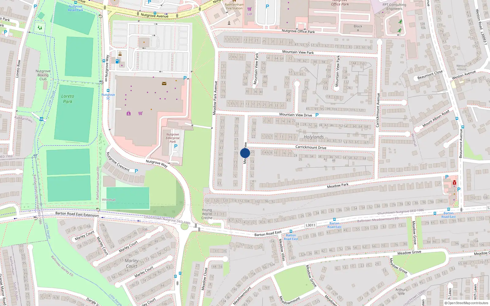 Overhead map showing the location of 151 Meadow View, Dundrum