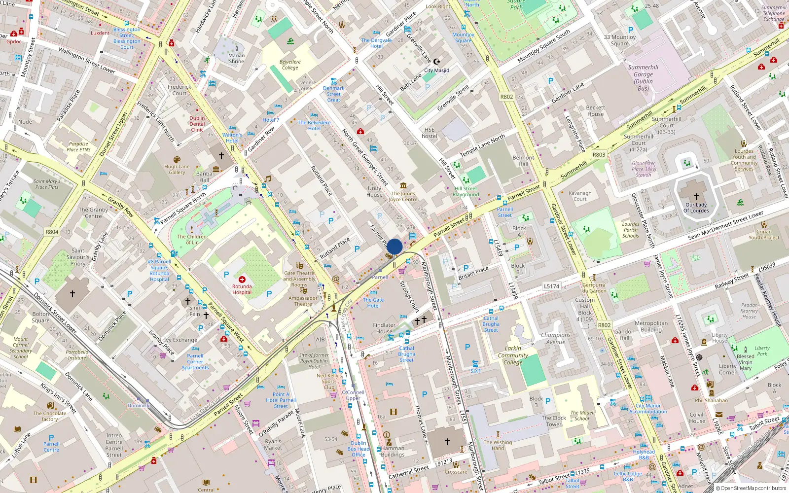 Overhead map showing the location of 151 Parnell St, Dublin 1, Dublin